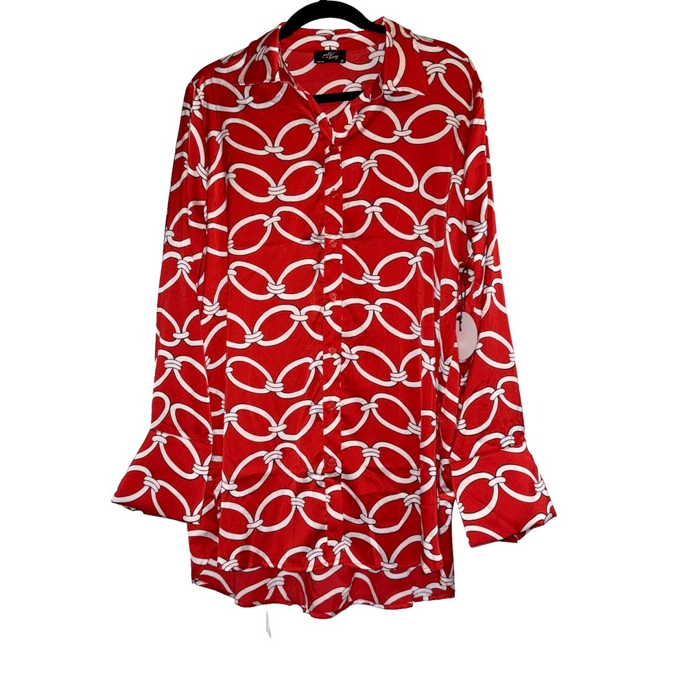 Milk & Honey Equestrian Chain Print Blouse XL Old Money Coastal Prep
